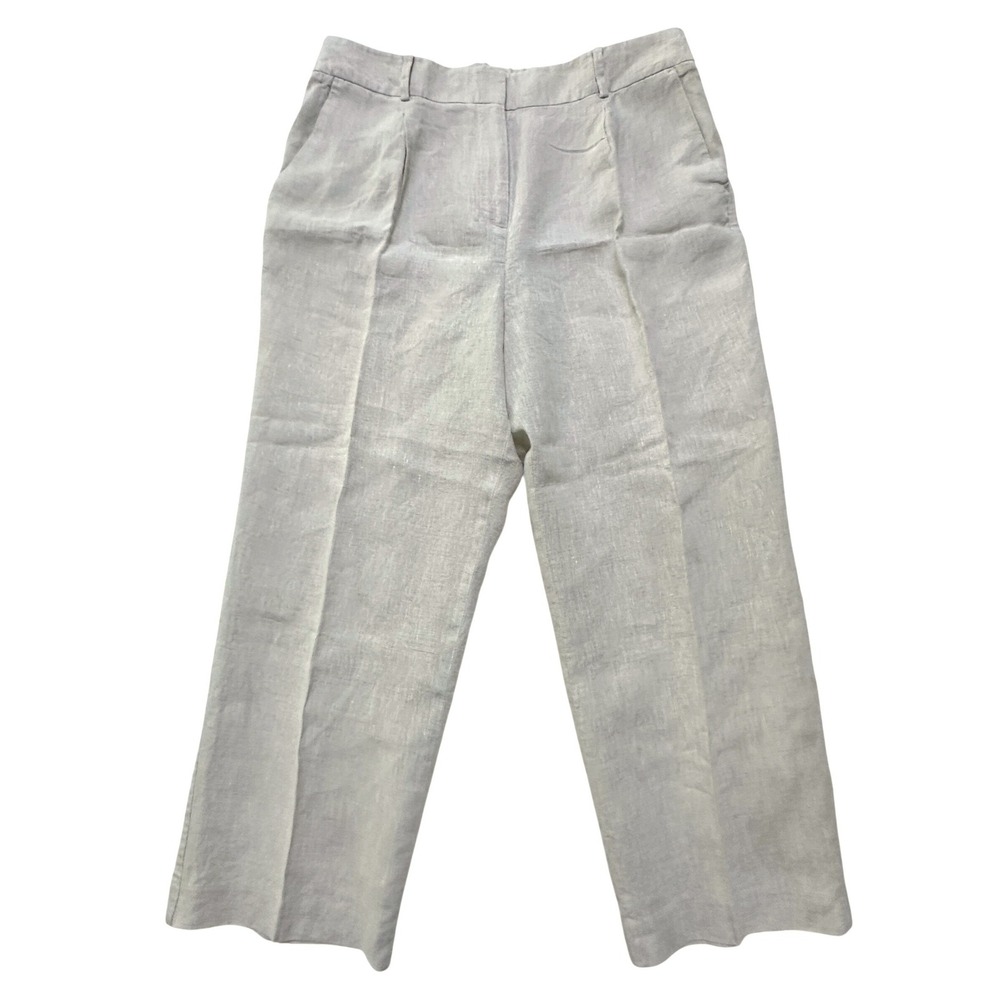 Talbots Bristol Crop 100% Linen Pants‎ 14 Trousers Beige Coastal Minimalist Chic